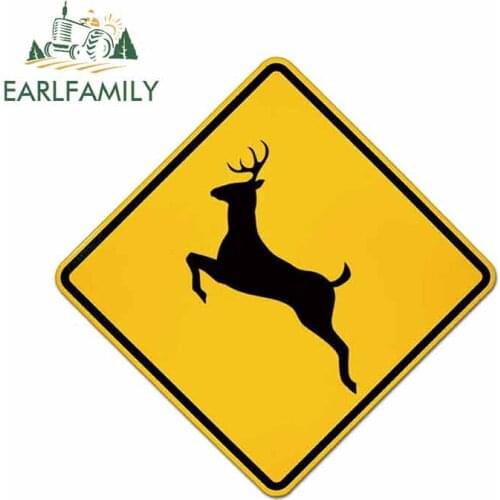 EARLFAMILY 13cm x 13cm for Safety Sign Deer Crossing Auto Decal DIY Anime Car Graffiti Sticker Vinyl Vehicle Wrap Simulation Fun