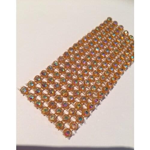Free shipping rhinestone mesh trimming 3mm Topaz AB base with crystal clear stones ,stretch style mesh trimming shiny good
