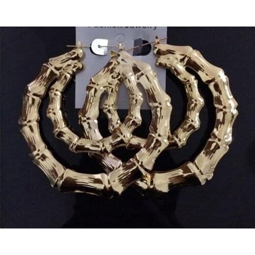 Big Large Bamboo Hoop Earrings Gold Silver Tone Heart Star Single/double Bamboo Joint Hoop Earrings Jewelry Large hoop Earrings