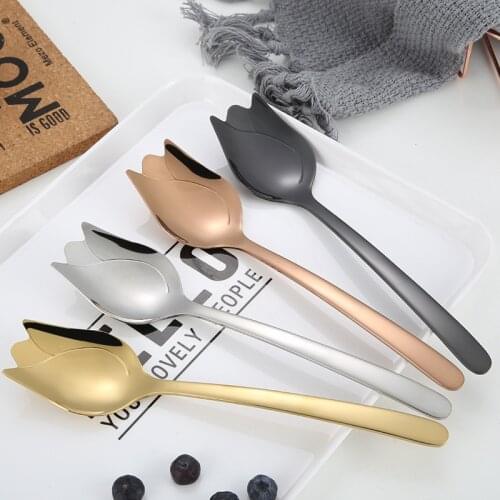 Cucharas Skull Spoon Dessert Scoop Serving Spoons Stainless Steel Rose Flower Shape Scoop Long Handle Ladle Cucharon Cocina 4pcs