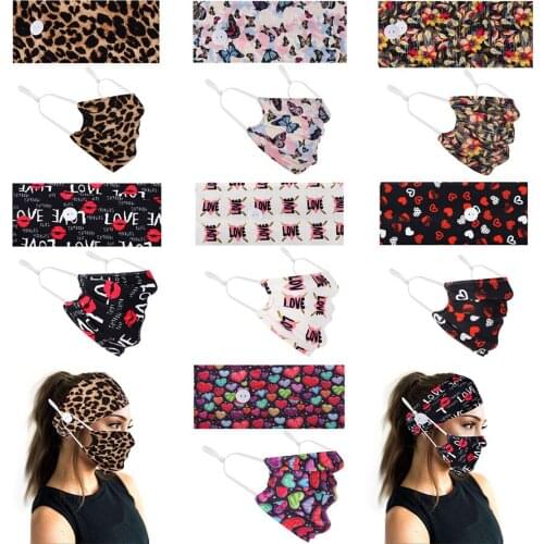 High Quality Cloth Leopard Print Elastic Headband Heart Shape Letters with Face Mask Yoga Sports Turban Head Wrap Hair Bandanas