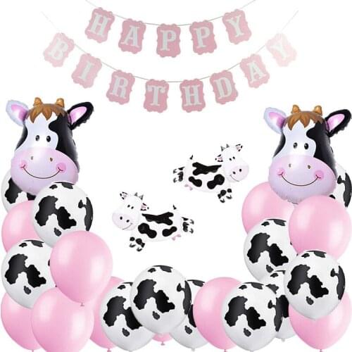 Farm party balloon cow aluminum foil latex balloon cow banner animal theme party baby shower ball birthday party decoration ball