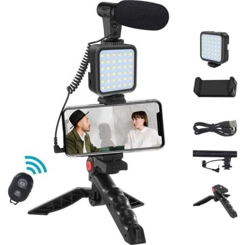 Condenser Microphone With Tripod LED Fill Light For Professional Photo Video Camera Phone For Interview Live Recording YouTube