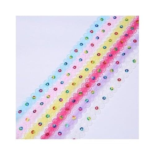 1M Lace Embroidery Lace Fabric Organza 1.5CM Sequin Fabric Ribbon Sewing Accessories Sequin Lace Trim Guipure Multicolor Sequins