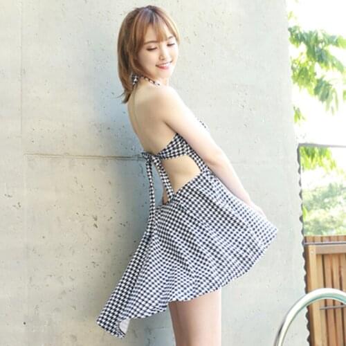High quality Houndstooth Plaid Backless Sexy Women Two Pieces Swimwear Summer Beach Lovely Girl Swimsuit Cute Pool Bathing Suit