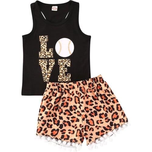 2020 Summer Fashion Little Girls Outfits 2Pcs Toddler Baby Girl Leopard Print Clothes Set Love Letter Vest+Tassel Shorts 9M-4T