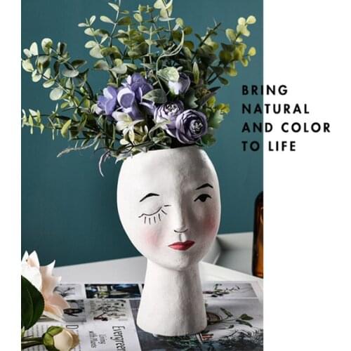 Minimalist Hand-painted Abstract Vase Human Face Creative Plastic Vase Display Home Craft Room Decor Flower Vase