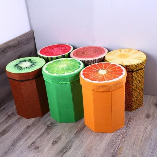 Multifunctional Fruit Stool Storage Box Home Foldable Pouffe Cube Shape Practical Flannel organizer Folding Stool
