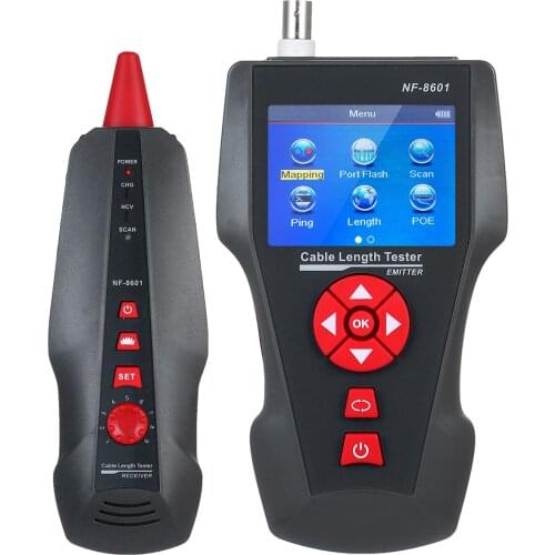 Multi-functional LCD Network Cable Tester RJ11 RJ45 BNC Wire Length Finder with 8 Remote Adapters PING & POE Testing Functions