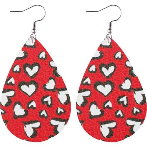 FASHION Lovely Fine Earrings 8 Pairs Valentine Day Water Drop Heart Faux Leather Eardrop Hook Earrings Gift