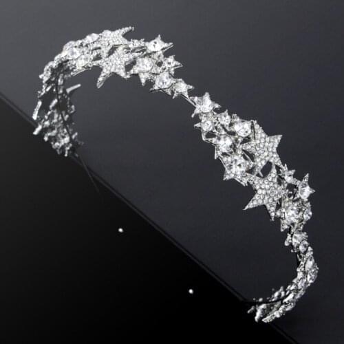 Fashion Sliver rhinestone Metal Star Hairband for Women Sweet Wedding Hair Accessories Tiara Elegant Girls Headband Headwear