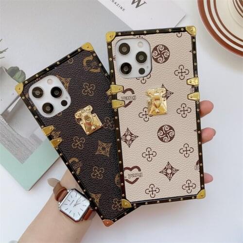 Fashion Square Geometric Lattice Leather Phone Case For iPhone 12mini 11 Pro SE 7 8 Plus XR Xs Max Cover For samsung NOTE20 S21