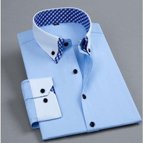 Mens Dress Shirt Long Sleeve Non Iron Fashion Double Layer Business Formal Regular Fit Office Camisa Social Shirts Drop Shipping