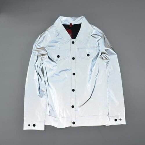 Shiny Silver Metallic Jacket Men Streetwear Hip Hop Punk Windproof Mens Jackets Nightclub DJ Stage Perform Clothes