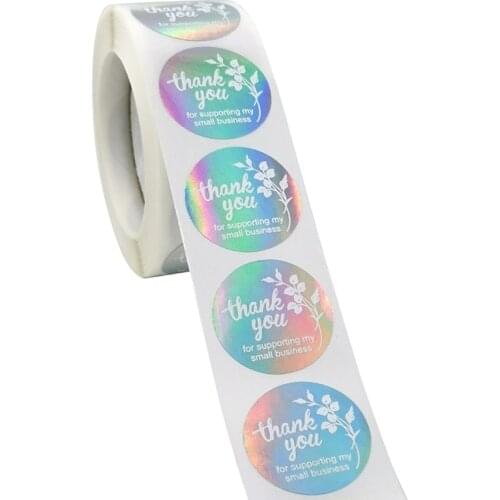 500 Pcs/roll Small Business Stickers for Round Thank You for Supporting Colorful Floral Silver Diy Handmade Seal Labels Stickers