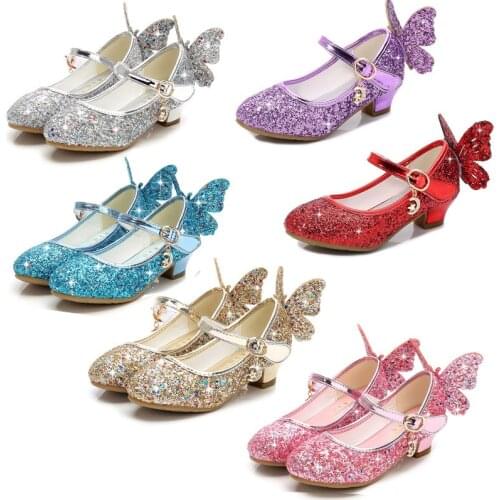 New Fashion Crystal Girls Shoes Elsa Aurora Princess Sequins Butterfly Kids Sandals Cinderelia Rapunzel Dress Up Shoes For Party