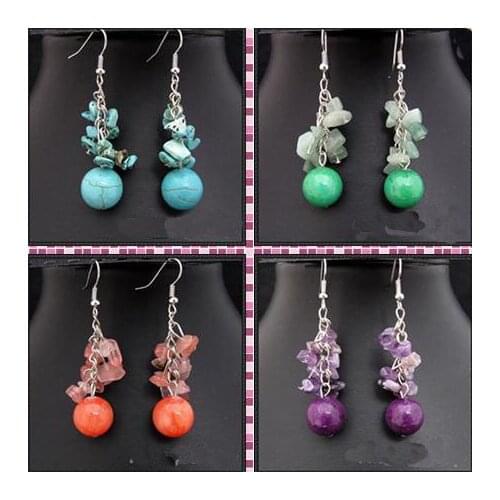 New Arrival Gemstone Jewelry Turquoise Coal Tiger Eye Stone Jade Grape S925 Sterling Silver Dangle Earring Fine Lady Gift