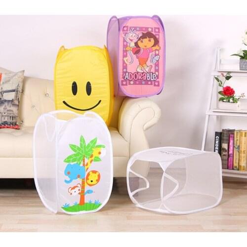 Cartoon Clothes Storage And Finishing Frame Folding Color Net Dirty Clothes Basket Cute Dirty Clothes Toy Storage Basket
