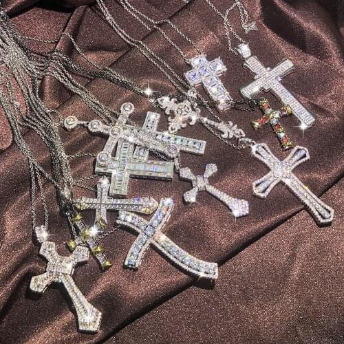 Luxury 925 Silver Cross Necklace Ladies Mens Womens Zircon AAAA Pendant Wedding Vow Accessories Mens Necklace Charm Necklace