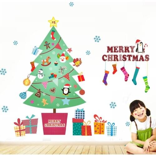 Christmas wall sticker home decor Shop window decor hanging rattle bell snowflake Reindeer Santa Claus papel de parede