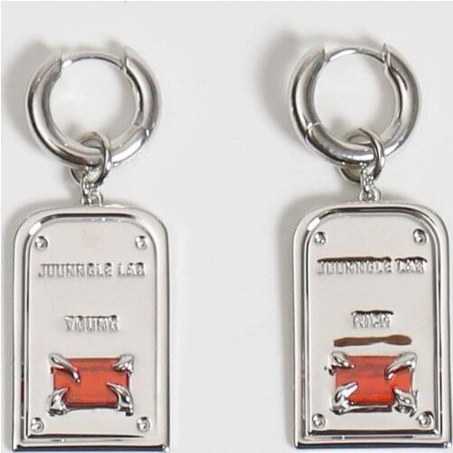 Beast horn inlaid garnet square hangtag European and American personalized Earring Pendant