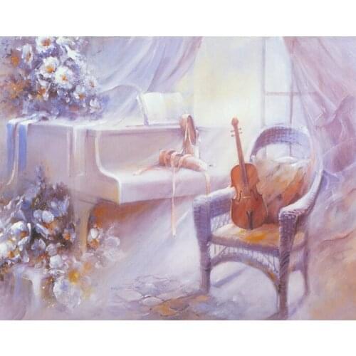 Mediterranean prints painting printed on canvas White tone Piano Violin canvas prints home wall art decoration picture