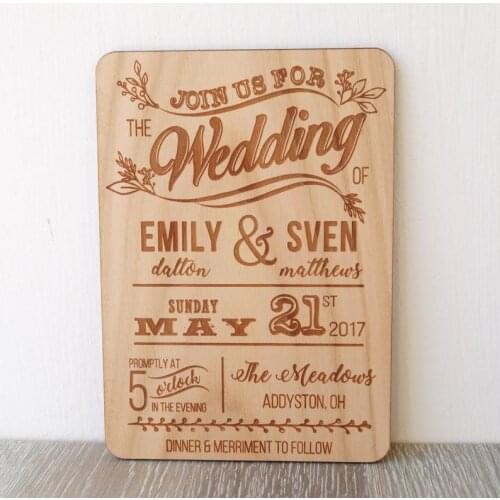 Wedding invitation, rustic wooden wedding invitation, real wood wedding invite, laser engraved invitation, your choice of wood