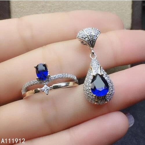 KJJEAXCMY fine jewelry natural sapphire 925 sterling silver women pendant necklace chain ring set support test popular