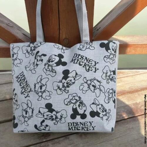 Disney Women Package Print Cute Mickey Canvas Bag Handbags Japanese Literary Shoulder Bag Casual Shopping Tote Girl Handbag