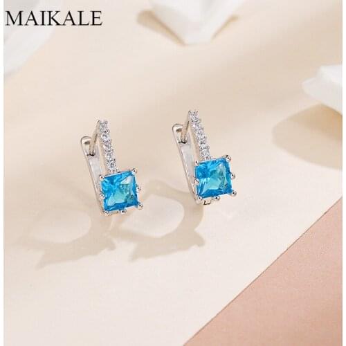 MAIKALE Classic Square Design MultiColor Zirconia Stud Earrings for Women Jewelry Korean Small Earrings Wedding Party Gifts