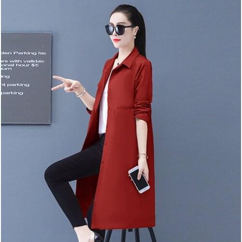 Female Trench Coat Solid Color Lapel Mid-length Women Windbreaker Spring Autumn Long Sleeve Single-breasted Thin Section clothes