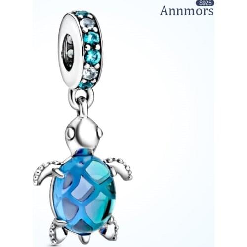 Blue Tortoise Pendant 929 Sterling Silver Fits Pandora Charms Bracelets for Woman Girl Beads Gifts for Women Necklace