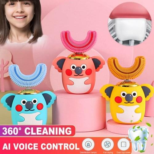 360° U-shaped Sonic Electric Toothbrush IPX7 Waterproof Kids Silicone Automatic Ultrasonic Tooth Brush Children Teeth Brush