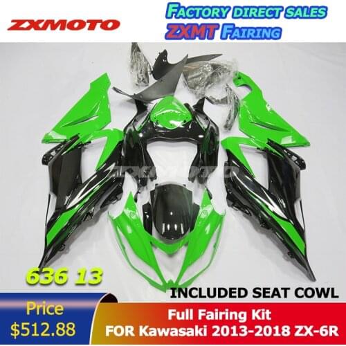 ZXMOTO Motorcycle Accessories Full Fairing Kit ABS Plastic Panel Fender Bodywork For Kawasaki 2013-2018 ZX6R ZX-6R 636 13 Green