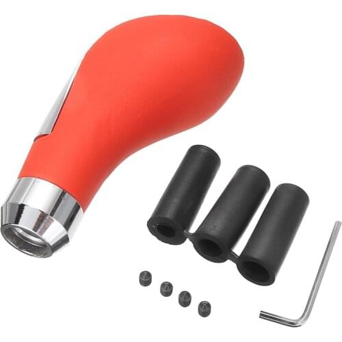 1pc Red Leather Metal Auto Car Gear Stick Shift Knob Shifter Lever With 3pcs Adapters 8 10 12mm 110x45mm