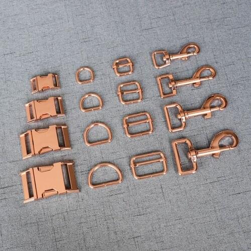 10 Sets 15mm/20mm/25mm/32mm Webbing Dog Collar Paracord Metal Buckle Semicircular Clasp Belt D Ring Snap Hook Adjuster Harness