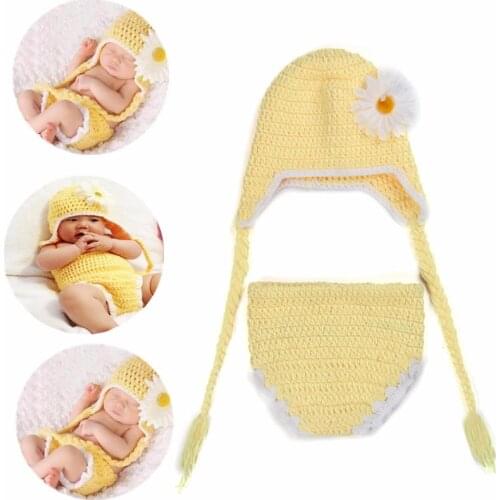 2Pcs/Set Newborn Photography Props Cute Baby Photo Flower Costume Infant Crochet Knit Outfit Toddler Boy Girl Accessories