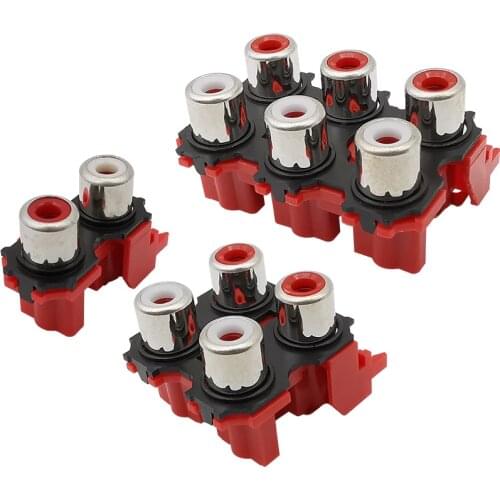 2Pcs/Lot Red RCA Female Jack Audio Connector 2P 4P 6Pin RCA Female AV Audio Video Plug Connectors PCB Parts Socket Adapters