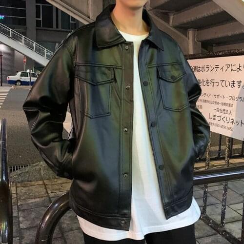 2021 Mens Loose Baseball Pu Leather Motorcycle Coats Jackets Trench Clothing Loose Faux Coat Russian Black Color Jacket S-XL