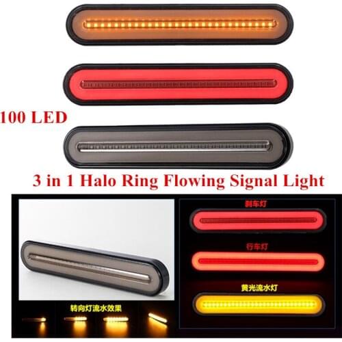 100 LED Trailer Truck Brake Light Flowing Turn Signal Light Waterproof Neon 3 in 1 Halo Ring Tail Brake Stop Light Lamp 12V 24V