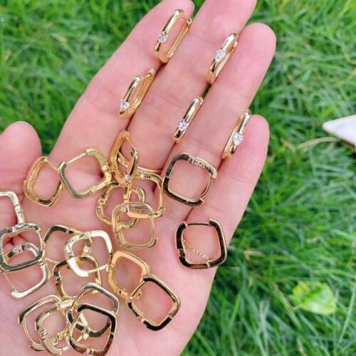 5Pairs 2021 NEW Jewelry cute gold plated micro pave cz earring, square shaped earring with heart/star/o shaped cz