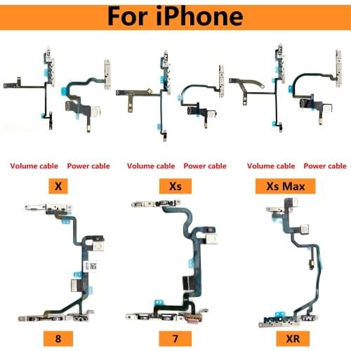 5Pcs/Lot，New Power Flex For IPhone 7 8 Plus X XR XS Max Mute and Volume Button Switch Key Power Flex Cable Replacement Parts