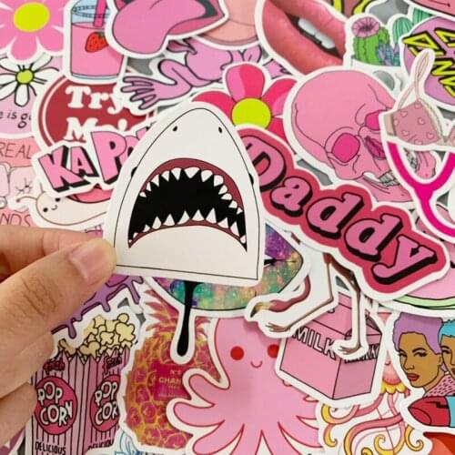 50PCS/lot Cartoon Pink INS Style Vsco Girl Stickers For Laptop Moto Skateboard Luggage Refrigerator Notebook Laptop Toy Sticker