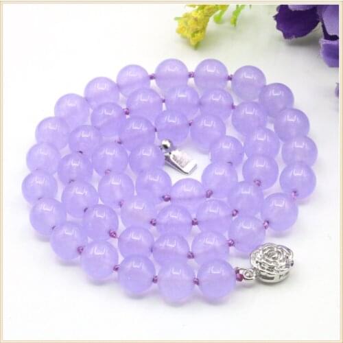 8mm Round Violet Jades Chalcedony Necklace Natural Stone Rose Clasp Accessory Neckwear Hand Made Women Jewelry Making Design