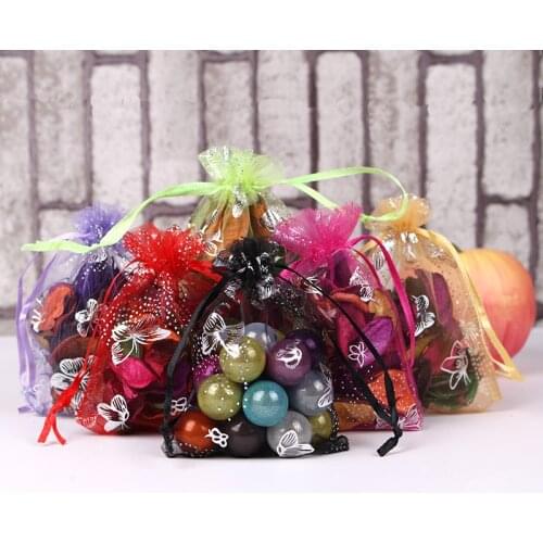 Free Shipping Wholesale 100pcs/lot 9x12cm White butterfly Christamas /Wedding DrawableOrganza Voile Gift Packaging Bags&Pouches