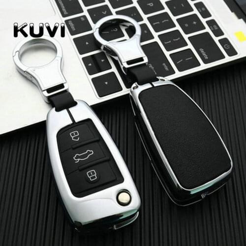 Car Styling Genuine Leather+ Galvanized Key Protection Cover Case For Audi C6 A7 A8 R8 A1 A3 A4 A5 Q7 A6 C5 Car Holder Shell