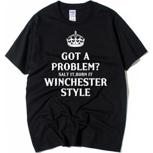Cotton Boy Man Short Sleeve T Shirt Winchester Style Supernatural Empire Crown Problem Salt Burn Couple Clothes Summer ZIIART