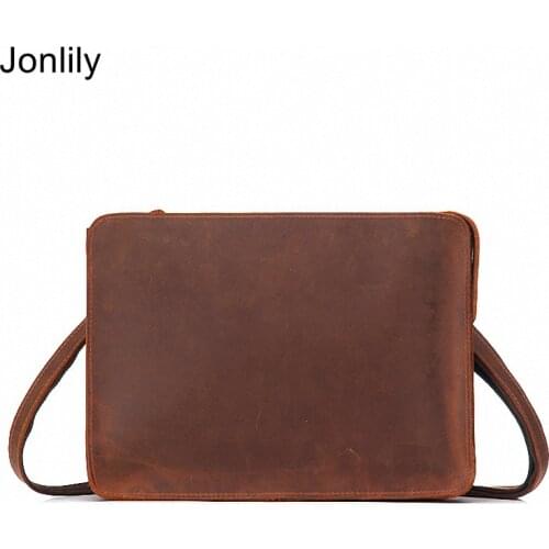 Jonlily Mens Genuine Leather Shoulder Bag Fashion Menssenger Crossbody Bag Retro Briefcase Teens Daybag Purse -KG584