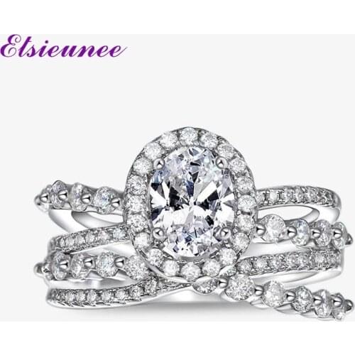 ELSIEUNEE Solid 925 Sterling Silver Simulated Moissanite Diamond Engagement Ring Wedding Bands Luxury Fine Jewelry Drop Shipping
