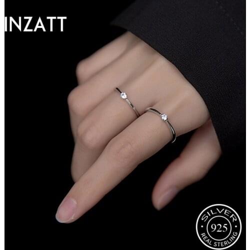 INZATT Real 925 Sterling Silver Zircon Round Ring For Fashion Women Party Fine Jewelry Minimalist Geometric Punk Accessories